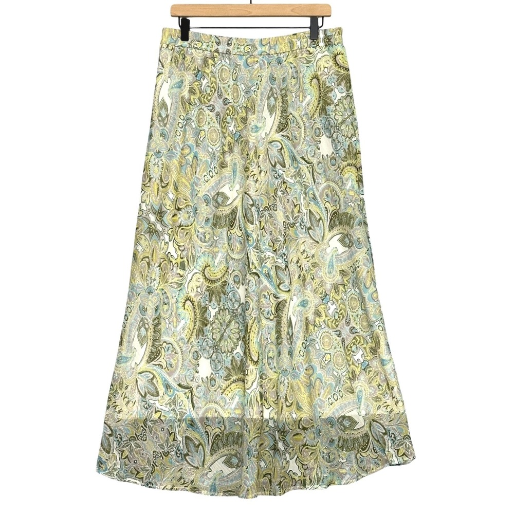 VTG Cottagecore Womens Skirt Plus 1X Pastel Green Paisley Sheer Flowy Midi Boho